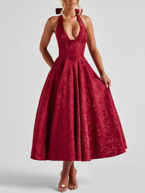 V-neck Halter Sleeveless  Dress