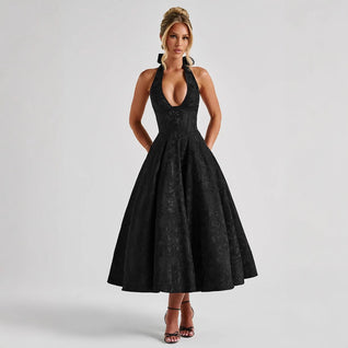V-neck Halter Sleeveless  Dress