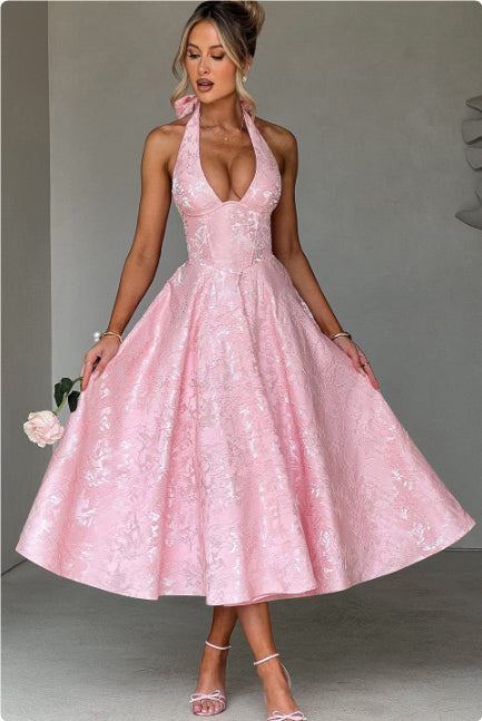 V-neck Halter Sleeveless  Dress